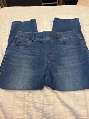 SPANX Jeans Women XL Dark Wash Straight Leg Pull On High Rise Stretch Denim